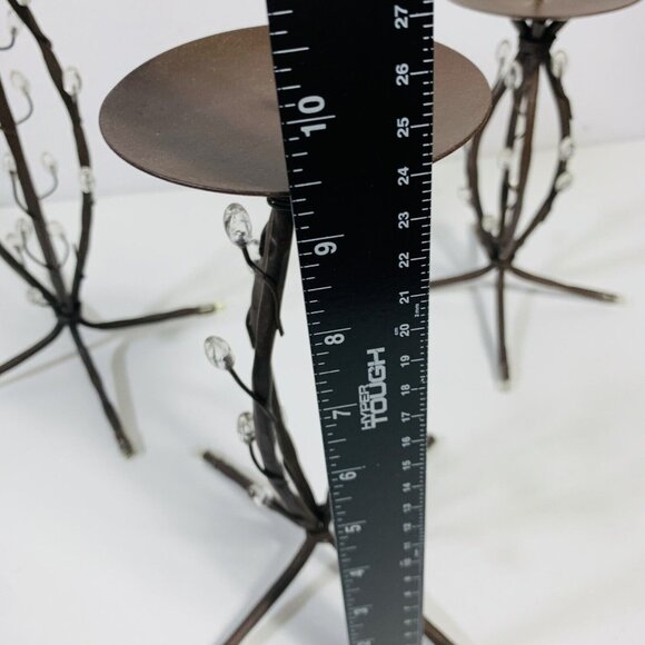 Trio Of Decorative Iron Candle Holders Metalware Brown Clear Teardrops Elements - Picture 10 of 11